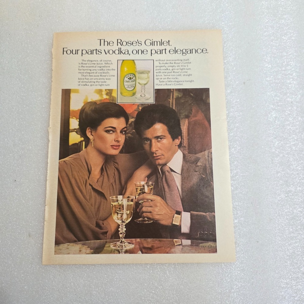 Vintage 1979 Rose's Gimlet Lime Juice Print Ad Elegant Couple Color 8x10.5